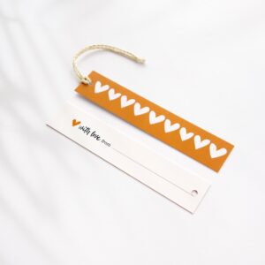Geschenkanhänger Herzen (orange-weiß) – 5er Set inkl. Schnur