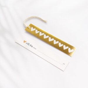 Geschenkanhänger Herzen (gold-weiß) – 5er Set inkl. Schnur