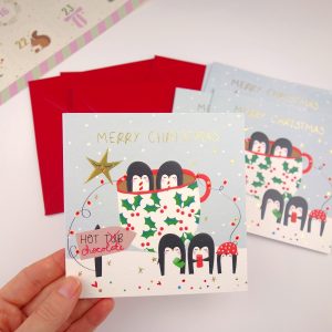 Weihnachtskarten Set „Pinguine im Kakao“