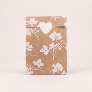 Papiertüten Kraft mit weißen Blumen 12×19 cm