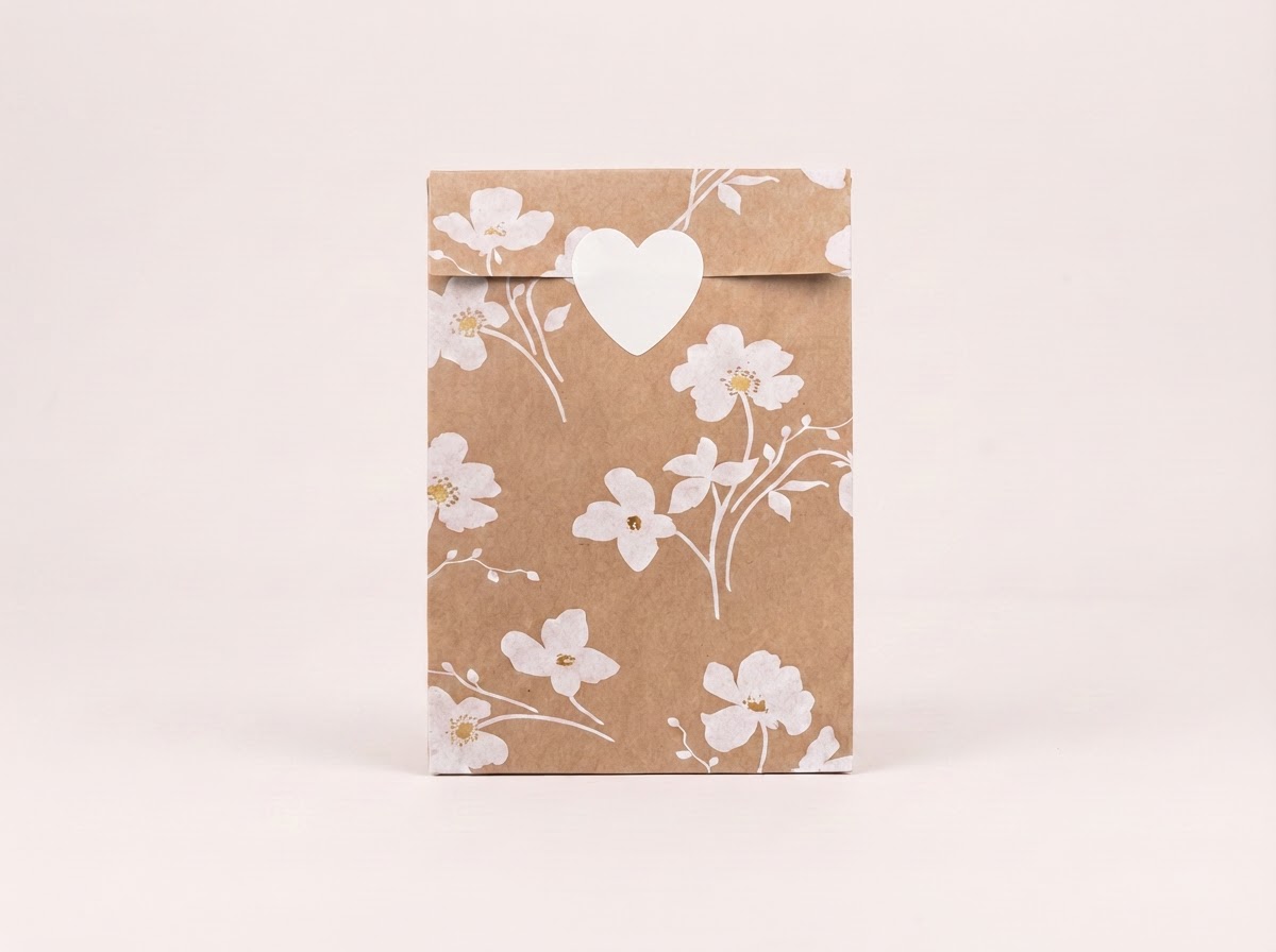Papiertüten Kraft mit weißen Blumen 12×19 cm